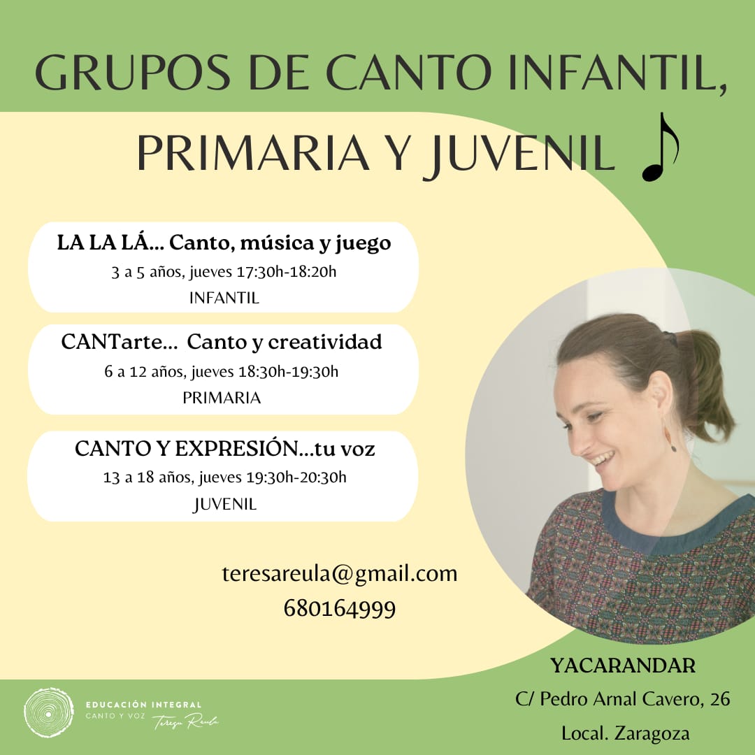Cartel de clases de canto infantil, primaria y juvenil